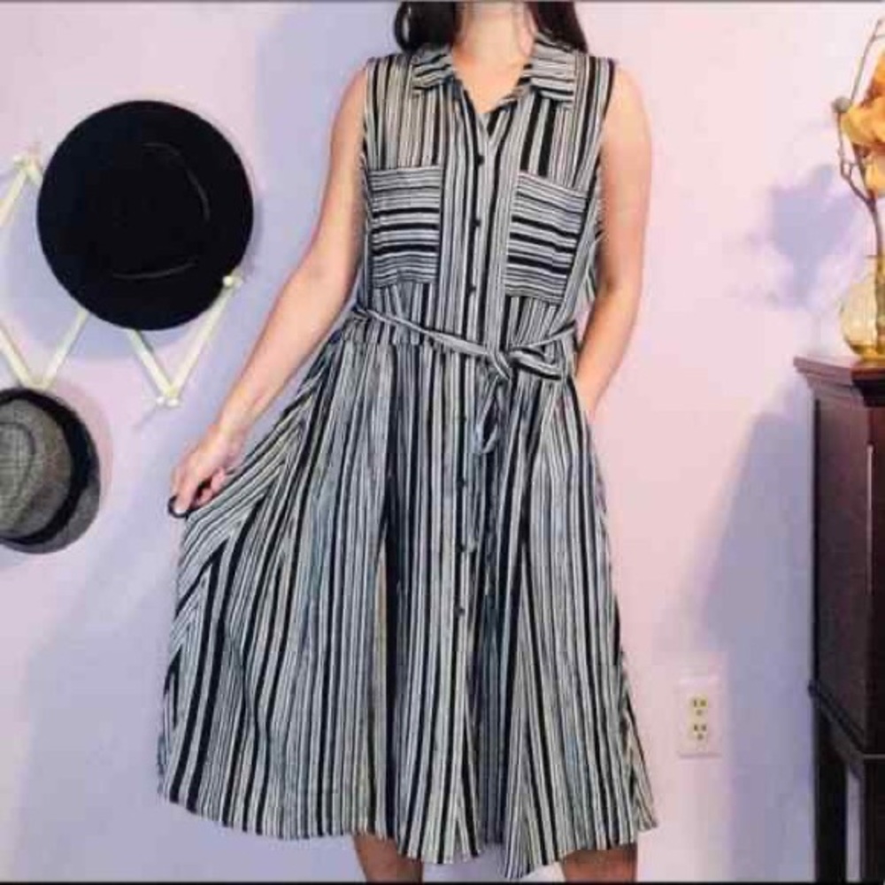 Who What Wear Striped Button Up Midi Dress XS